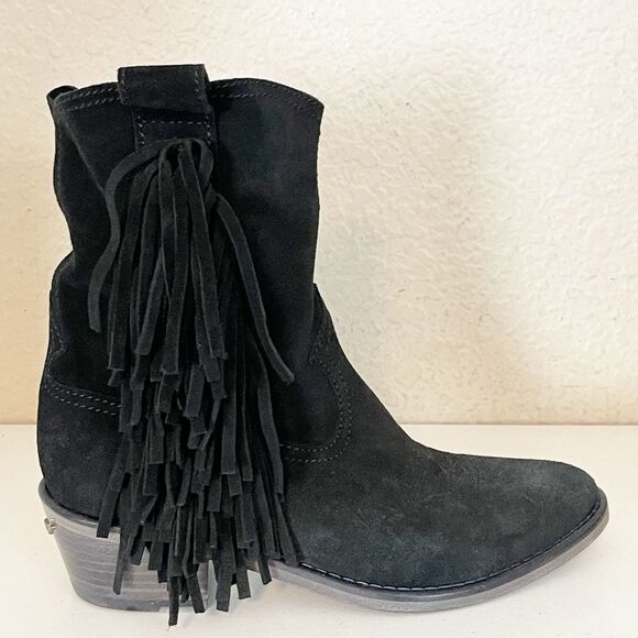 Zadig & Voltaire Pilar Western Fringe black Suede Ankle Boots French 37/US 6 - Picture 7 of 14